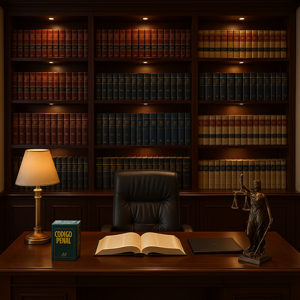 Escritório de Advocacia Penal de Alto Nível com Livros Jurídicos